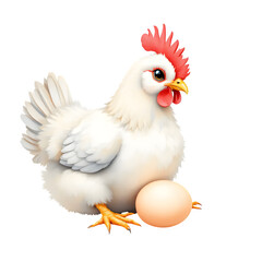 Fototapeta premium Adorable White Hen Sitting on a Fresh Egg Farm Animal Illustration