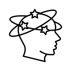 Tired Man with Nausea Symbol Collection. Migraine, Dizziness, Headache, Distracted Head Line and Silhouette Black Icon Set. Man Feel Dizzy Pictogram. Isolated Vector Illustration.