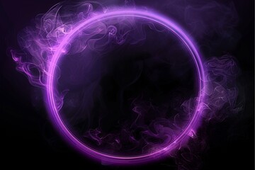 vector purple circle in cloud of smoke on black background vector realistic illustration of round frame shimmering