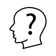 Human head with question mark symbol on white