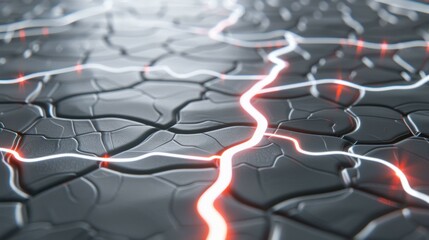 Obraz premium Abstract 3D Render of a Cracked Surface with Glowing Energy Lines