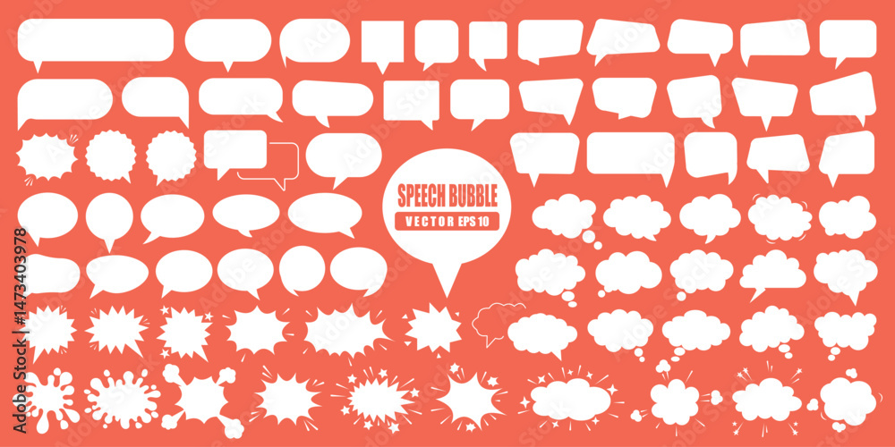 Poster Speech bubble set blank comic balloon empty dialogue cloud cartoon shape vector illustration creative design isolated on red background playful expressive communication
