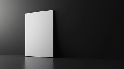 Blank White Canvas on Dark Wall in Modern Exhibition Hall. 3D Rendering.