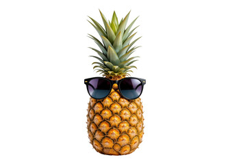 Pineapple wearing sunglasses, isolated on transparent background. Summer, tropical, fun.