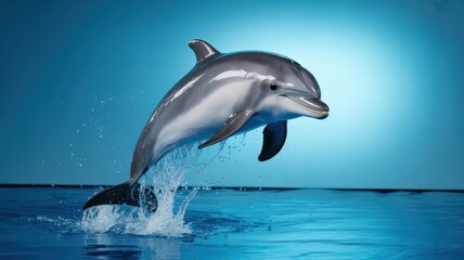 Obraz premium A playful dolphin leaps from the water, showcasing its sleek form in a dynamic, joyful display.