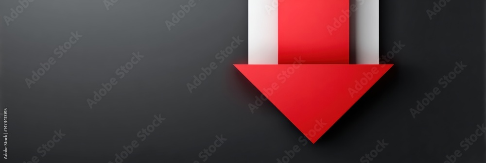 Aufkleber 3D Red Arrow Pointing Downwards Against a Dark Background With Central Area for Text, Ideal for Indicating Direction or Emphasis in Design Projects