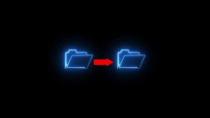 Glowing neon file folder sign. Glowing neon Folder icon isolated on black background. Animation of folder opening and closing. Glowing neon blue download folder icon animated against a dark black. - Powered by Adobe
