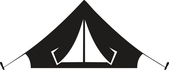 Vector Illustration of a Tent Silhouette Under a Night Sky in the Wilderness, Scenic Outdoor Camping Scene with Mountains and Trees in the Background