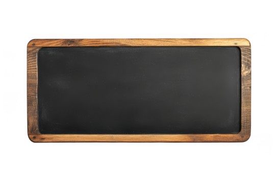 A close up shot of a blank chalkboard with a wooden frame on dark space on transparent background png