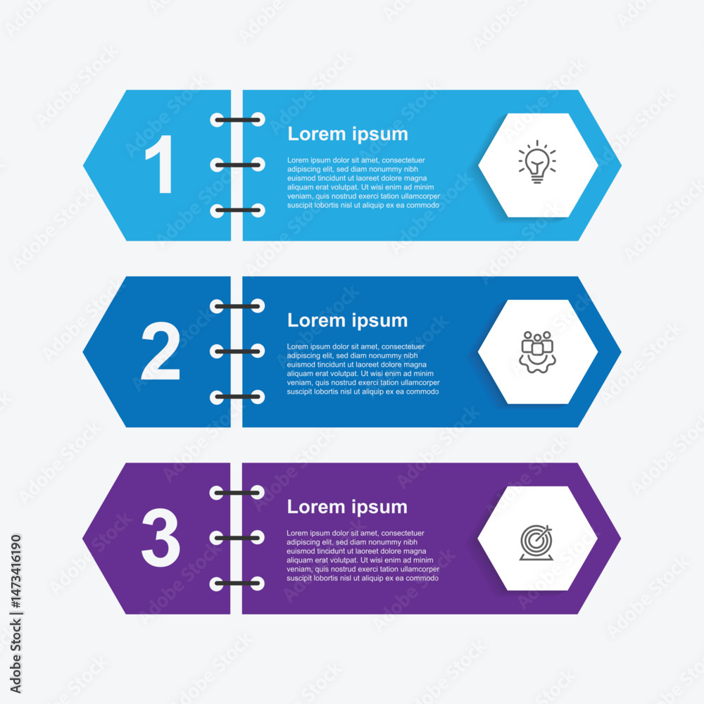 Poster 3 step process infographic template. Vector layout information graphic with icons and 3 slide vertical concept 