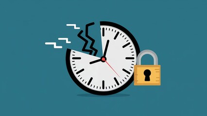 Illustration of a broken clock with padlock, depicting time lock or time security