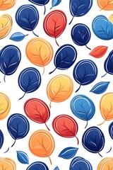 Obraz premium A seamless pattern of stylized leaves in blue, red, and yellow hues on a white background