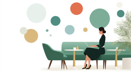 Fototapeta premium Woman working on laptop in stylish office setting