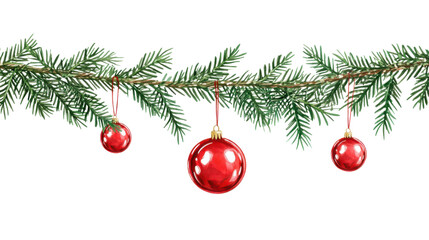 Naklejka premium christmas tree branch with red ball isolated on white background 