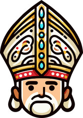 Cartoon Bishop Character with Ornate Mitre – Flat Vector Illustration for Religious and Fantasy Design