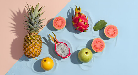Tropical Fruits on Pastel Background