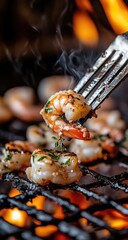 Grilled shrimp on a BBQ grill