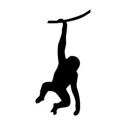 silhouette of a gorilla hanging on a rope