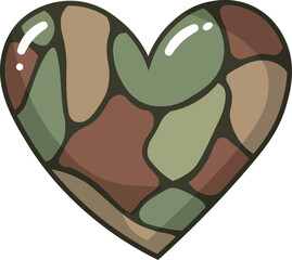 Camouflage Heart: A charming illustration of a heart patterned with earthy camouflage colors, perfect for expressing love and support for military personnel or outdoor enthusiasts.