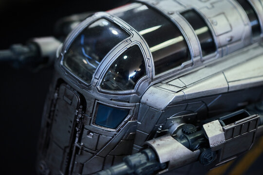 Razor Crest ST-70 ship figure displayed in San Salvador on May 4, 2025 for Star Wars Day celebrations.