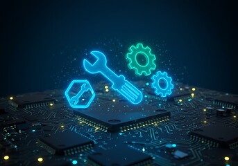 Computer Repair Tools on Circuit Board for Electronic Servicing