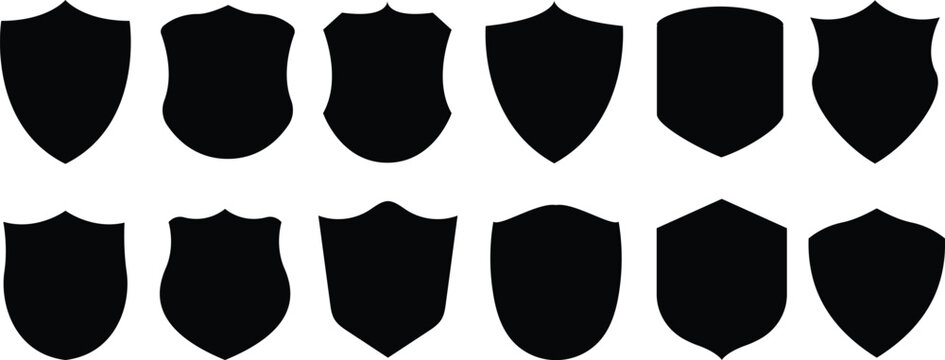 Shield icons set. shield vector, police badge shape. Protect shield vector. Black shield silhouettes