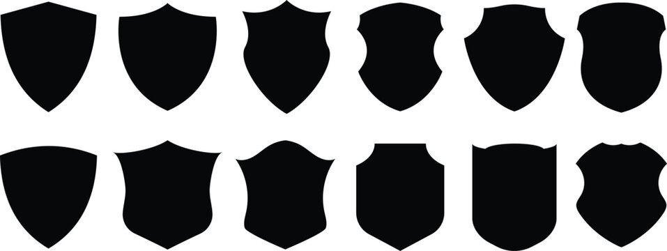 Shield icons set. shield vector, police badge shape. Protect shield vector. Black shield silhouettes