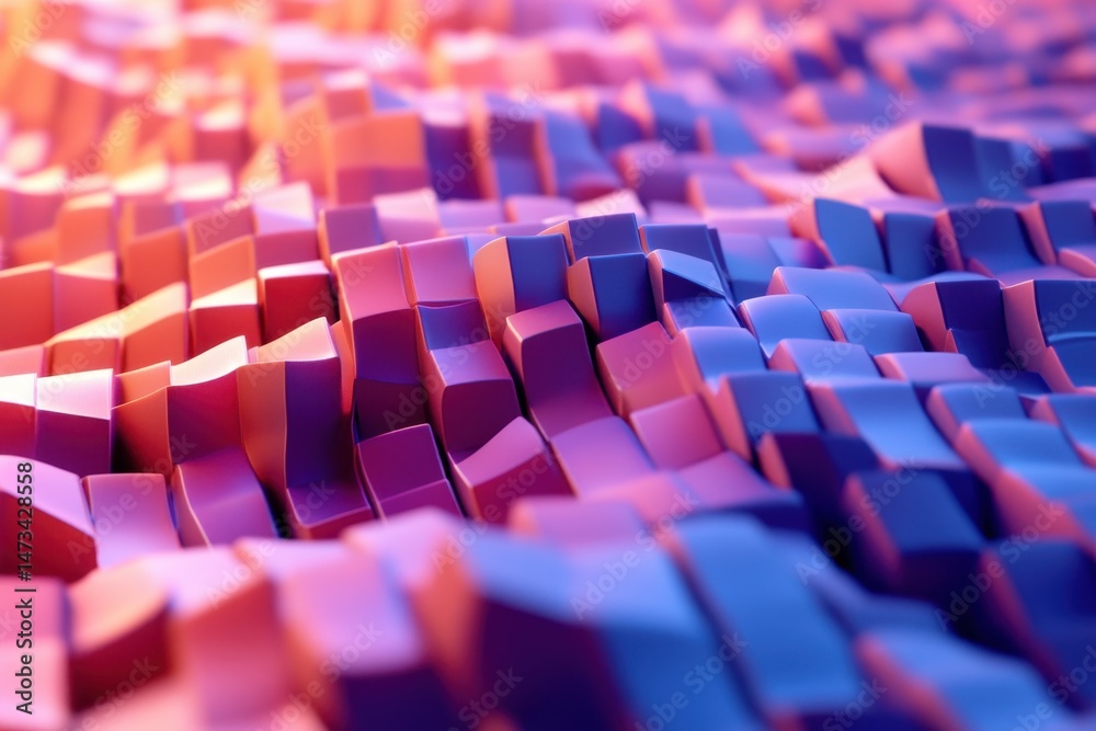 Fototapete cubes create a dynamic wave pattern in vibrant colors and abstract motion rendering, cubes form a wa
