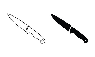 Kitchen knife icon vector and outline. Knife silhouettes. Knife vector icons. Hunting knife black icon and outline. Knife illustration.