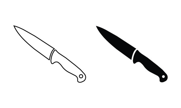 Kitchen knife icon vector and outline. Knife silhouettes. Knife vector icons. Hunting knife black icon and outline. Knife illustration.