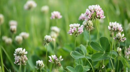 White Clover: Vital Prairie Ecosystem Component Adding Blooms, Attracting Insects, and Enhancing Grassland Diversity. Clover's Role in Thriving Prairies and Insect Activity.