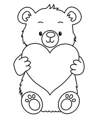 Adorable Cartoon Bear with Heart Outline for Coloring