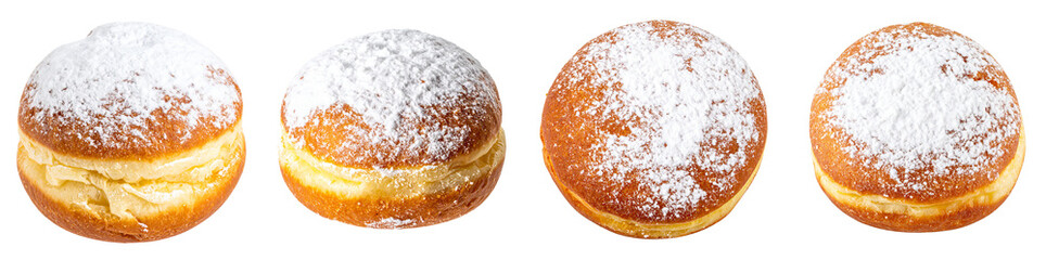 Powdered sugar donut PNG set Transparent background
