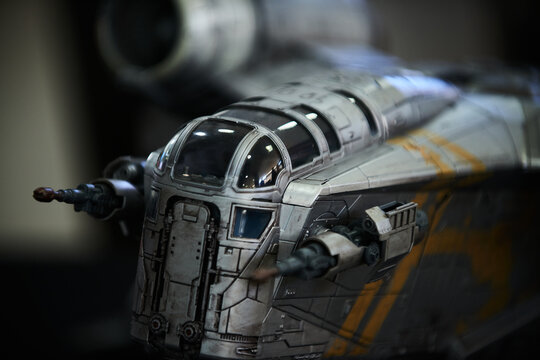 Razor Crest ST-70 ship figure displayed in San Salvador on May 4, 2025 for Star Wars Day celebrations.