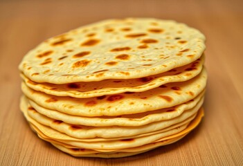 A neatly stacked pile of golden-brown, soft Indian roti chapati, homemade, food photography