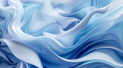 Fototapeta premium Abstract flowing silk-like texture in soft blue hues with smooth wavy folds and curves