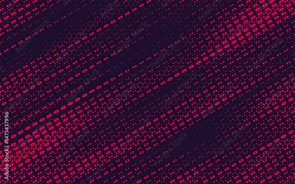 Fototapete Abstract background with red triangle dots. Triangle halftone geometric background. Halftone triangular retro 80s pattern. Diagonal stripe retro background with triangular dots.	
