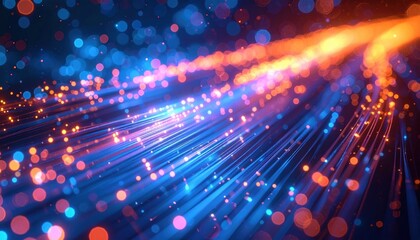 Abstract Fiber Optics Network Data Stream Blue Orange Glowing Lights Technology Background