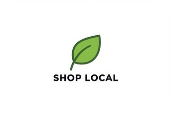 A green leaf above the words shop local on a plain white background design