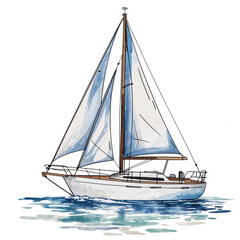 Fototapeta premium Sailboat gliding across calm waters with billowing sails under bright sunlight