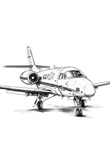 Fototapeta premium A detailed black and white line drawing of a private jet