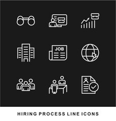 Hiring Process Line Icons. Recruitment, Job Application, Interview, Candidate Selection Vector Set