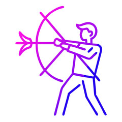 Gradient Line Art of a Man Practicing Archery with Bow and Arrow