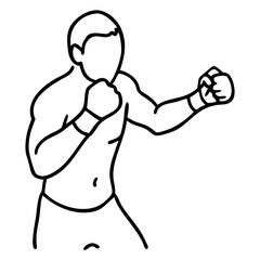 Minimal Line Drawing of a Boxer in a Fighting Stance with Gloves