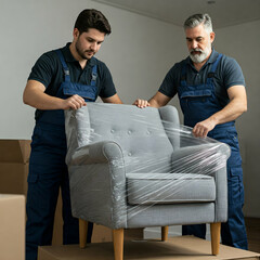 Obraz premium The workers are cleaning the house.