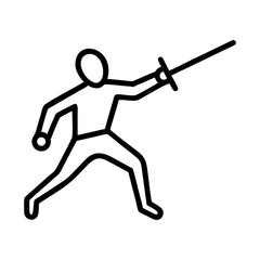 Fencing Icon ,Minimalist Sports Illustration in Black Outline