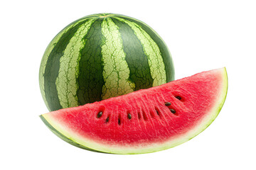 A whole watermelon with a slice on transparent background png
