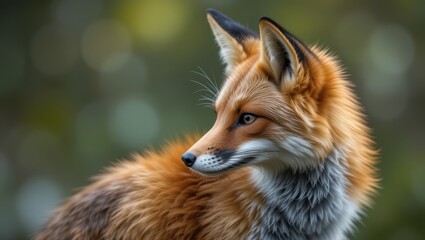 Fototapeta premium Close Up Portrait of a Beautiful Red Fox in Nature with Blurred Green Background