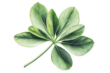 Close up view of a green leaf with multiple lobes on transparent background png
