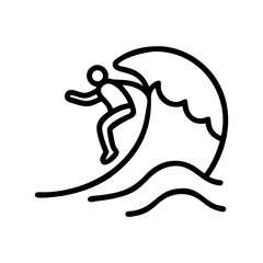  Surfing line icon, wave riding silhouette illustration